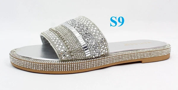 KARAUSA Fashion Bling Rhinestone  2 Buckles Sandal Slides, go to'KARAUSA' store