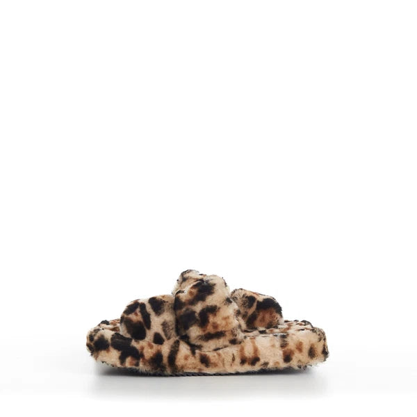 CELINE 990$ Shearling Fur Slide Sandals - Leopard Pattern