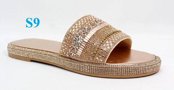 KARAUSA Fashion Bling Rhinestone  2 Buckles Sandal Slides, go to'KARAUSA' store