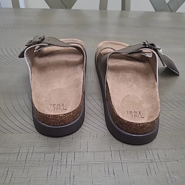 Time And Tru Buckle Stap Birk Style Tan/Green Sandal Size 10 New With Tag