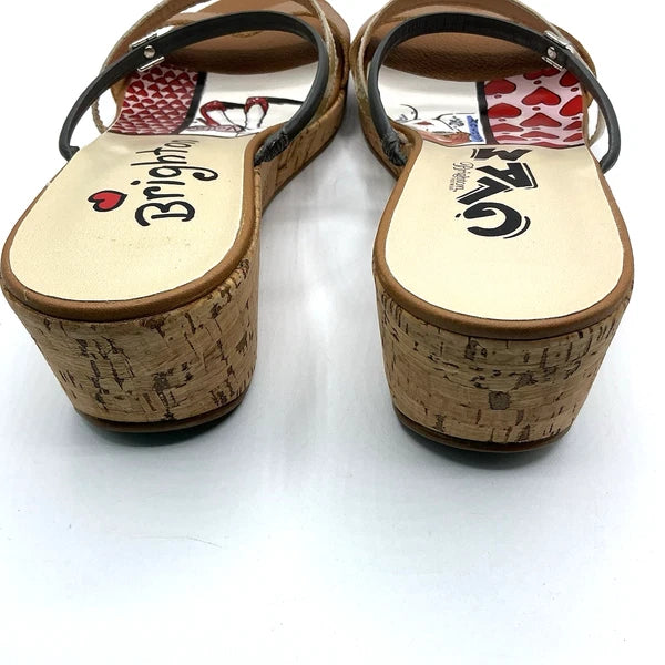 Brighton HARPER Sz 10 Slip On Slides Cork Wedge Sandal Brown Chic Fashion Glam