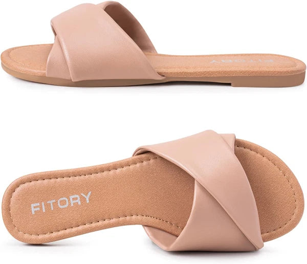 Women'S Flat Sandals Fashion Slides with Soft Leather Slippers for Summer Size 6