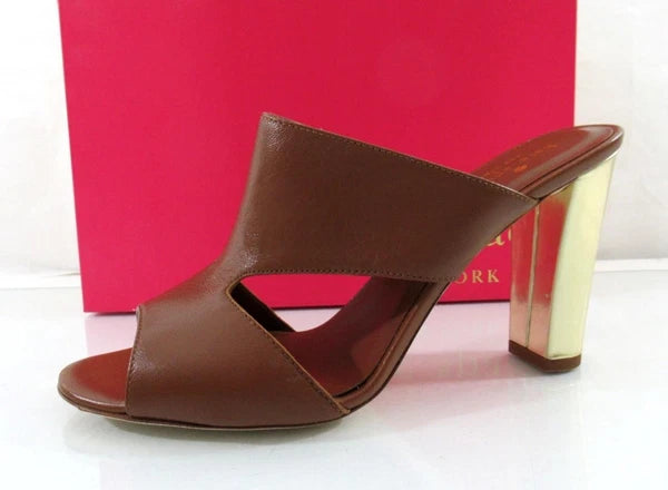 Kate Spade Iberia Open-Toe Mule Heels Leather Luggage Size 9.5 Made in Italy