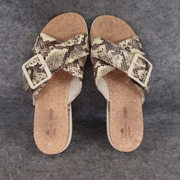 Clarks Shoes Womens 8 Sandal Slides Fashion Snakeskin Platform Juneshell Comfort