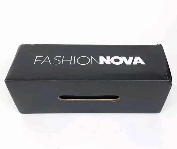 Fashion Nova Sandals Womens 10 w/ Box Flats Silver Rhinestones Slides Slip On