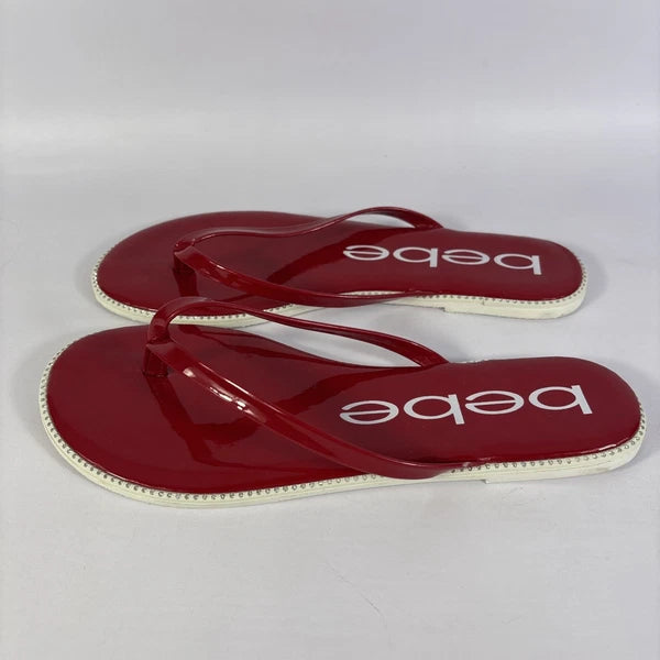 Bebe Ileana Red Patento Womens Size 7.5m Dark Red Flat Slip On Flop Style Slides