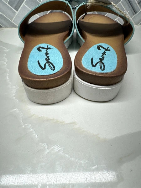 Seven7 Pearl Slide Blue Slip On Fashion Sandal Flats Shoes Womens Size 8