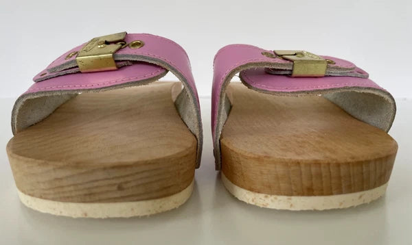 Dr. Scholl's The Original Wooden Sandals Slides Pink Leather Size 7 Italy New