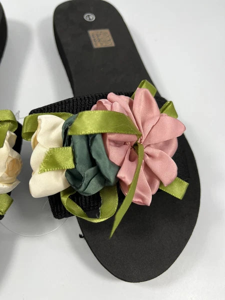 Women Flower Decor Single Band Slides Fashion Outdoor Polyester Slides  SIZE8.5