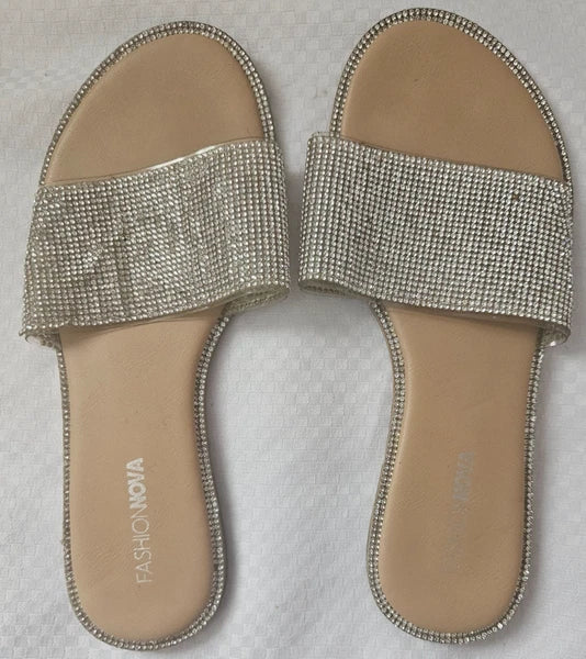 Women's FashionNova Slides with Rhinestones/ US Size 7 Women's Sandals/ Summer