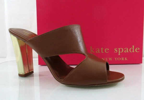 Kate Spade Iberia Open-Toe Mule Heels Leather Luggage Size 9.5 Made in Italy
