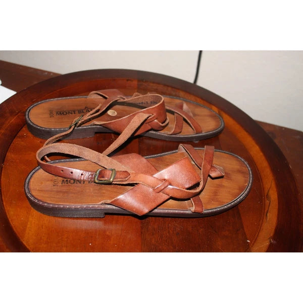 Mont blanc Leather Sandals Buckle Strap Strappy Hippie Italy Womens 10 Boho