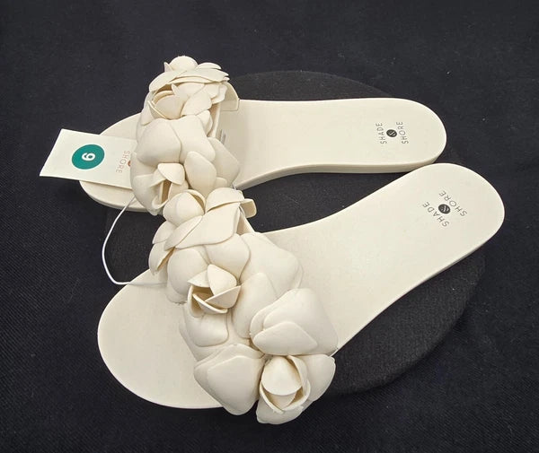 Shade & Shore Floral Slide on Women's Sandals Cream Jelly Style Size 9 - New