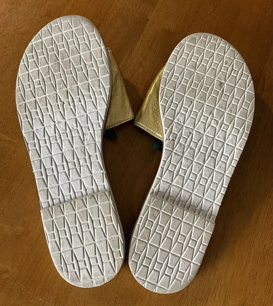Kate Spade Womens Gold Metallic Leather Glitter Pineapple Sandals Slides Size 6
