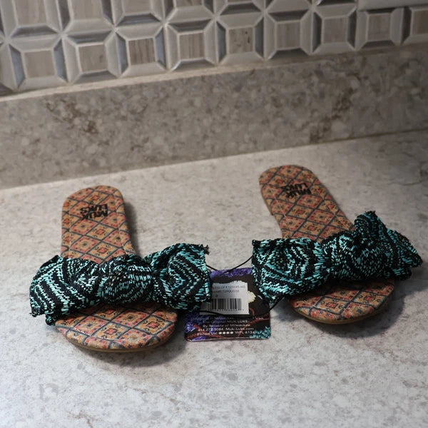 Muk Luks Womens Slide on Bow Tied Top Tropical Style Sandals Size 9 NEW