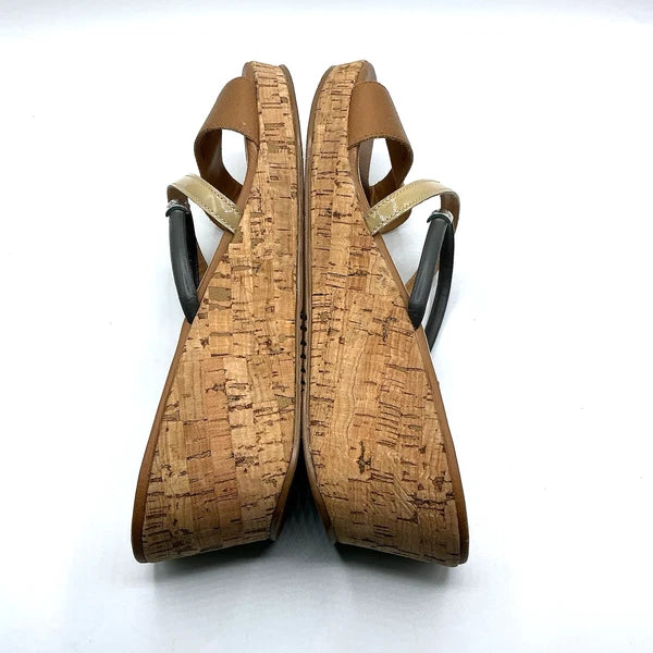 Brighton HARPER Sz 10 Slip On Slides Cork Wedge Sandal Brown Chic Fashion Glam