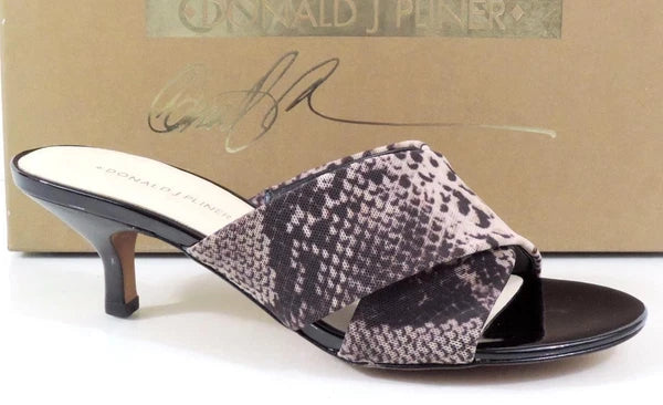 Donald J Pliner Vayane Slide On Kitten Heel Sandals Natural Mesh Snake Size 7.5