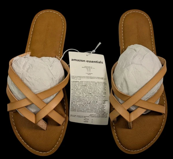Women's Amazon Essentials Strappy Slide Flat Sandal Thong Toe Flip Flop Size 6.5
