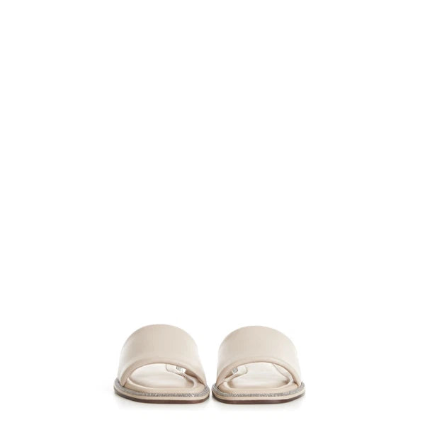 BRUNELLO CUCINELLI 895$ Slide Sandal - Sparkling Monili Trim Beige Leather Shoes