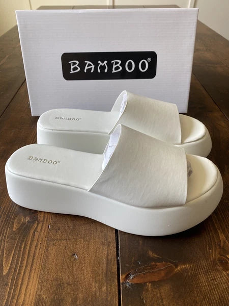 Bamboo White Platform Wedge Slide Sandal Size 8.50 Style: Agave-03
