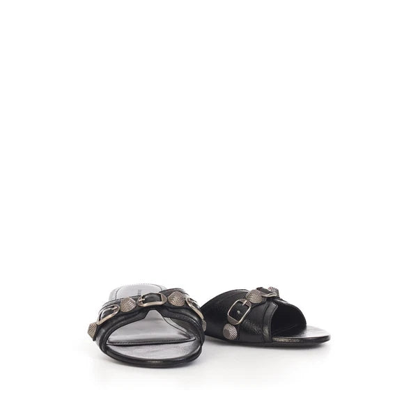 BALENCIAGA 750$ Cagole Slide Sandals - Arena, Studs, Black Leather