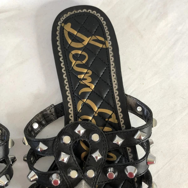 Sam Edelman Shoes Womens Size 7.5 Black Studded Leather Slides Sandals BEATRIS