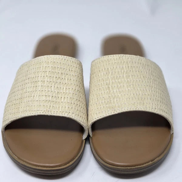 Me Too Rhoda Slide Sandals Raffia Knit Woven Womens 10 Wide Slides Cream Tan