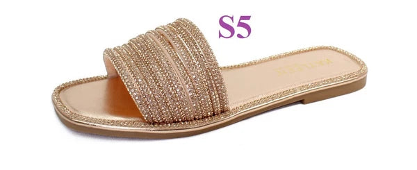 KARAUSA Fashion Bling Rhinestone  2 Buckles Sandal Slides, go to'KARAUSA' store