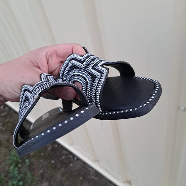 NEW Jason Wu Sandals Size 8 Black Silver Embellished Casual Slip On Slides Randi
