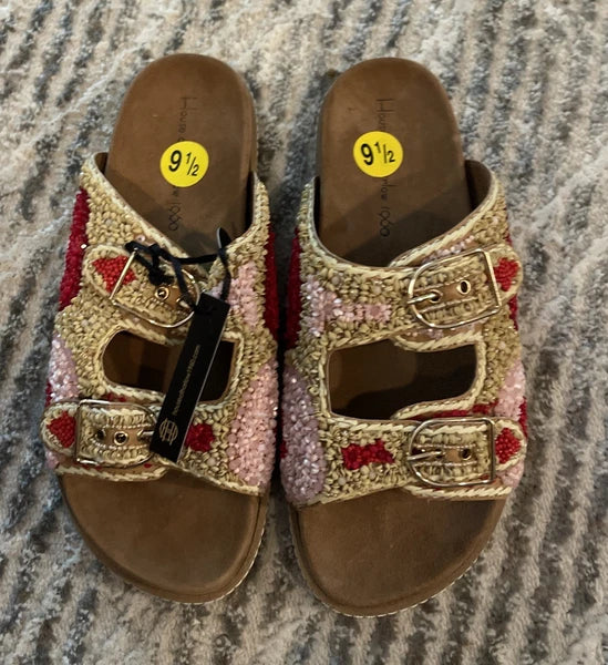 HOUSE OF HARLOW 1960 - BUCKLED BEADED STRAP SANDALS, Size 9.5 NWT