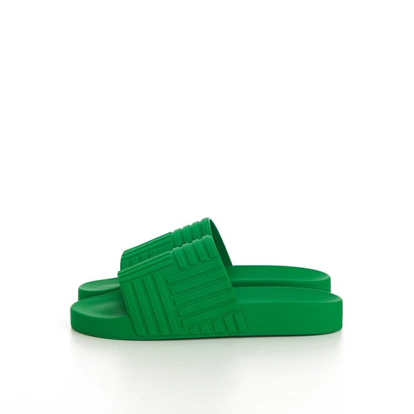BOTTEGA VENETA 520$ Slide Sandals - Parakeet Green, Geometric Rubber