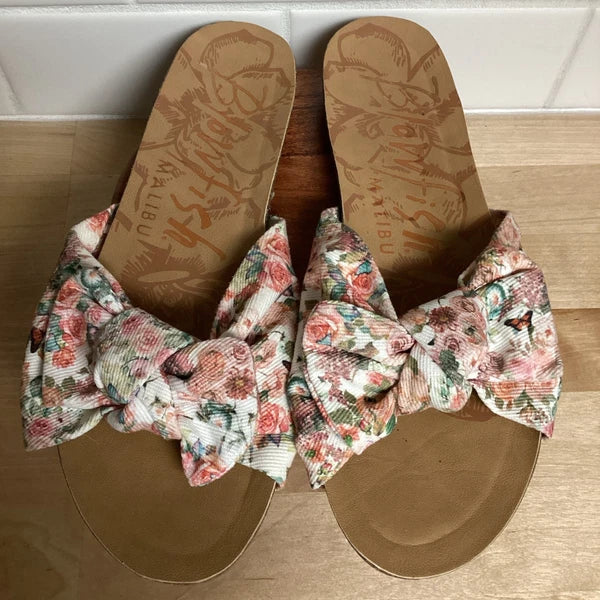 Womens Floral Fabric Big Bow Slides Blowfish Malibu Slip On Sandals Sz 8.5 Shoes