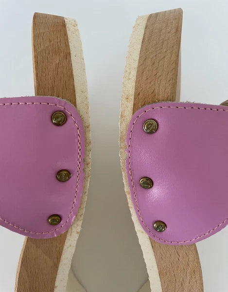 Dr. Scholl's The Original Wooden Sandals Slides Pink Leather Size 7 Italy New