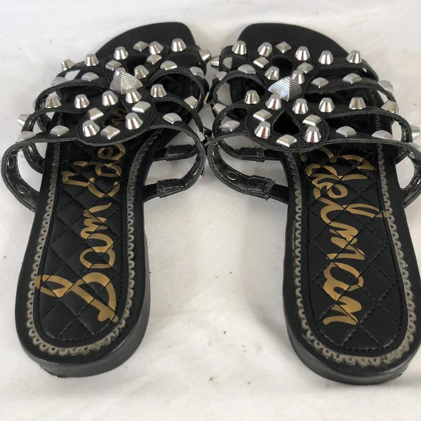 Sam Edelman Shoes Womens Size 7.5 Black Studded Leather Slides Sandals BEATRIS