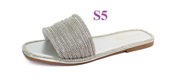 KARAUSA Fashion Bling Rhinestone  2 Buckles Sandal Slides, go to'KARAUSA' store
