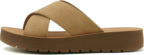 Women Open Toe Flatform Platform Crisscross Band Upper Fashion Slide SODA LUCY