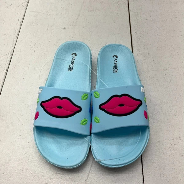 Fashion Shoes Blue Kiss Lips Slides Women's Size 8 NEW