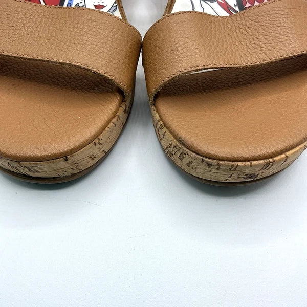 Brighton HARPER Sz 10 Slip On Slides Cork Wedge Sandal Brown Chic Fashion Glam