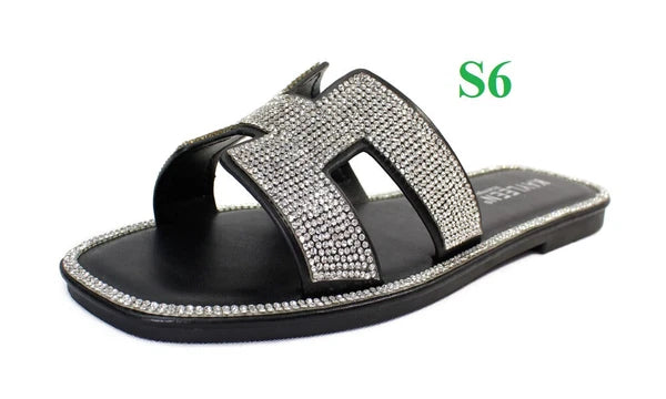 KARAUSA Fashion Bling Rhinestone  2 Buckles Sandal Slides, go to'KARAUSA' store
