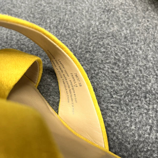 Karl Lagerfeld Sandals Women 7 M Yellow Suede Fawn Canary Slide 2" Block Heel