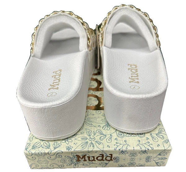 Mudd Platform Slode Sandal White Chain Women's Comfort Summer Fashion Diva