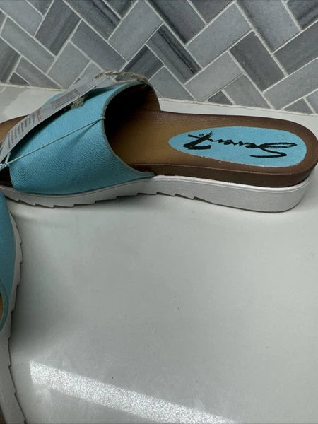 Seven7 Pearl Slide Blue Slip On Fashion Sandal Flats Shoes Womens Size 8