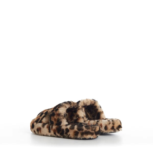 CELINE 990$ Shearling Fur Slide Sandals - Leopard Pattern