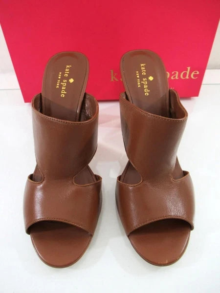 Kate Spade Iberia Open-Toe Mule Heels Leather Luggage Size 9.5 Made in Italy