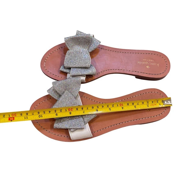 Kate Spade Cicely  Glitter Bow Slide Sandals Silver Size 11 women's EUC