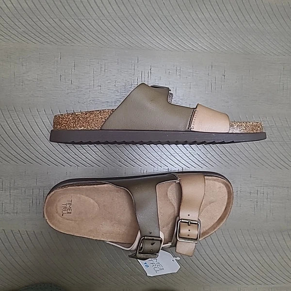 Time And Tru Buckle Stap Birk Style Tan/Green Sandal Size 10 New With Tag
