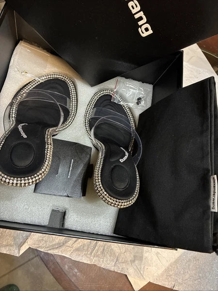 Alexander Wang, Style Nova Slide Sandal PVC/Crystal Size 37.5 New In Box, Tags