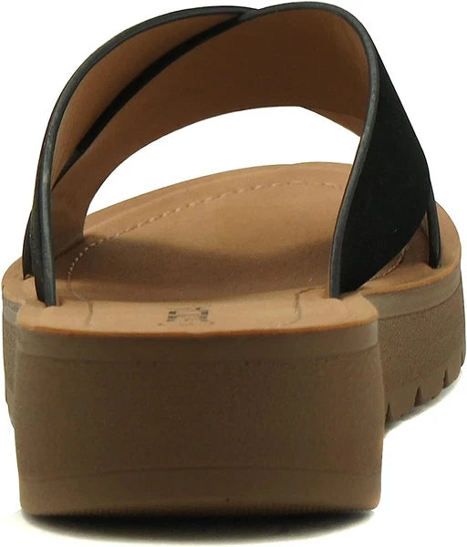 Women Open Toe Flatform Platform Crisscross Band Upper Fashion Slide SODA LUCY