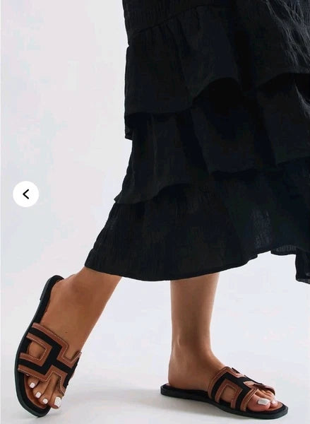 FASHION NOVA Womens Endless Fun Flat Sandals - Black Size 8 US NEW