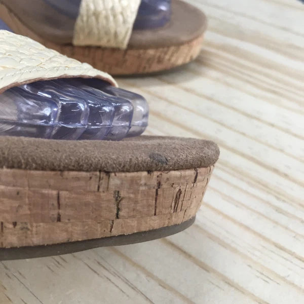 NEW Style & Co Sandals Womens 7.5 M Daliaa Cork Wedge Casual Slip On Slide Beige